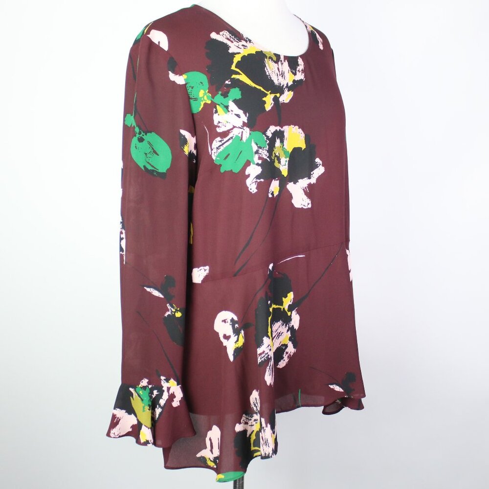 Chaus Womens Large Abstract Floral Bell Sleeve Blouse Top - Picture 2 of 4